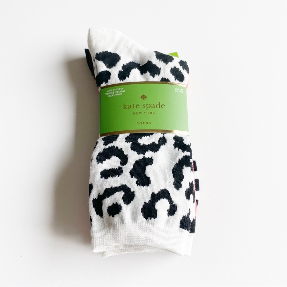 Kate Spade 3 Pair Crew Socks Leopard & Striped
